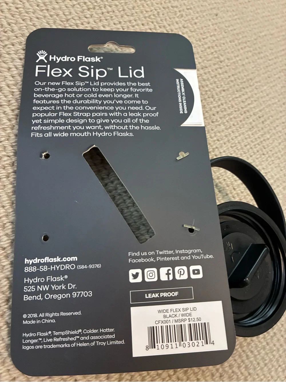 Hydro Flask Black Flex Sip Lid Wide NWT